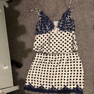 Bella Polka Dot Satin Two-Piece Set with Navy Lace